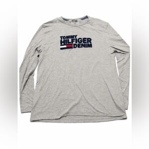 Tommy Hilfiger Men’s Denim Long Sleeve Shirt Mens XL Gray Logo Crewneck